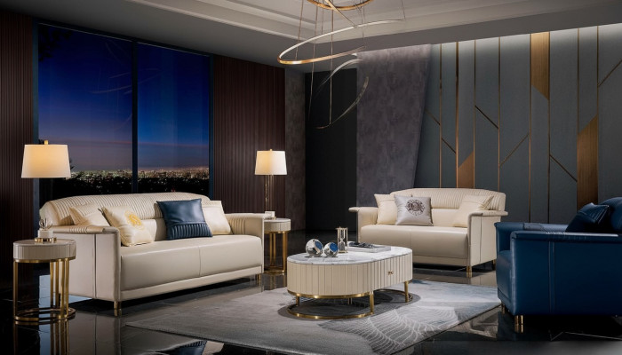 Wohnzimmer Designer-Sofa Sofagarnitur 3+2+1 Sitzer Ledersofa Modernes