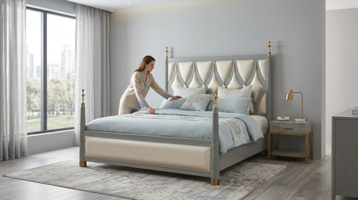 Luxus Möbel Schlafzimmer Hotel Betten Royal Gold Bett Holz Bett 180x200cm