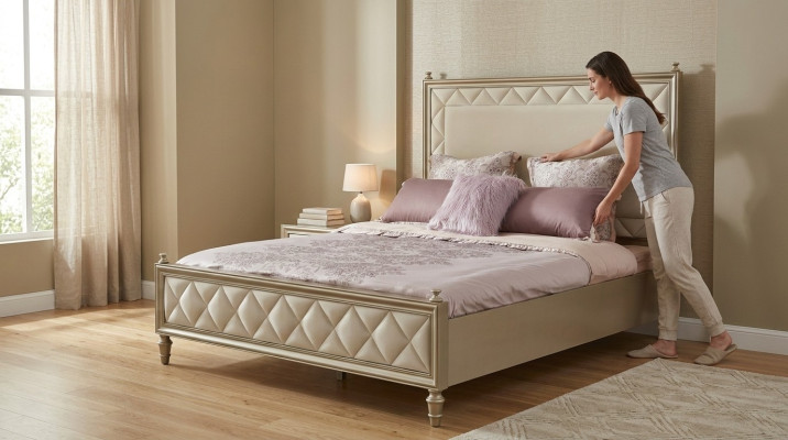 Klassisches Bett Doppelbett Desginer Leder Hotel Polster Betten Textil Ehe