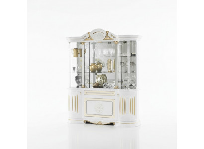 Vitrine Italienische Möbel Wohnzimmer Schrank Weiß Gold Glasvitrine Schränke Neu