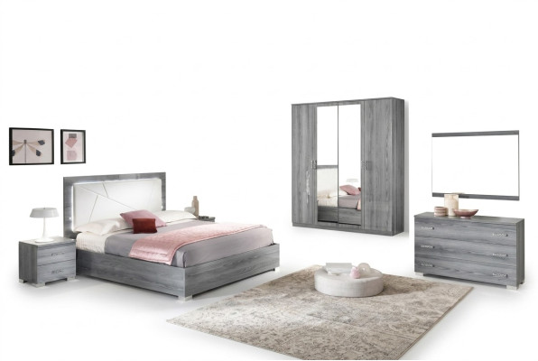 Schlafzimmer Set Bett 2xNachttisch Kommode Spiegel Kleiderschrank 6tlg. Möbel
