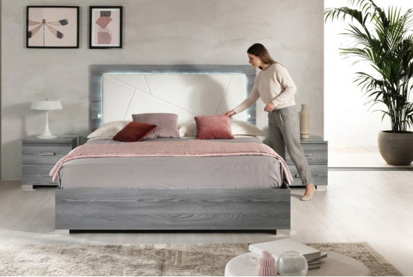 Luxus Bett Schlafzimmer Betten Moderne Holz Doppel Schlafbett Grau 160x200 neu
