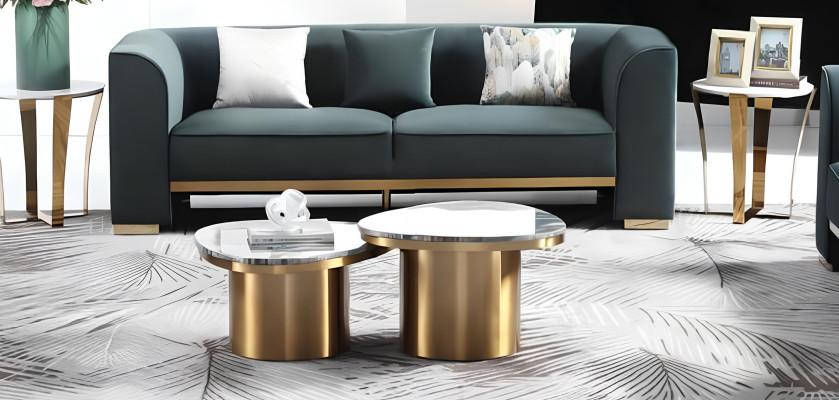Rund Tisch Couch Marmor Runde Tische Beistell Edelstahl Doppel Set 2tlg Möbel