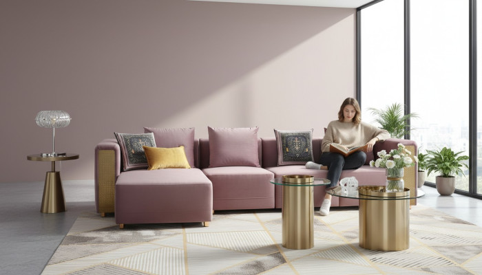 Ecksofa L-Form Couchtisch Polster Ecke Wohnzimmer Luxus Möbel Sofa Couch 3tlg