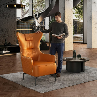 Orange Sessel Leder Sessel 76 x 80 cm Einsitzer Luxus Design Möbel