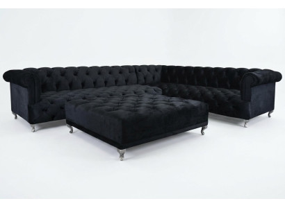 Ecksofa Chesterfield Design Couch Polster Eckgarnitur + Hocker Eckcouch
