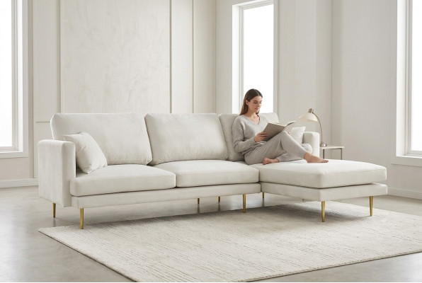 Eleganz in Weiß für Ihr exklusives Designer Sofa im luxuriösen L-Form Stil