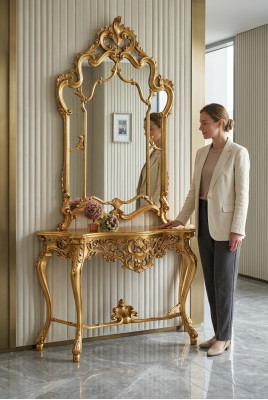 Spiegelkonsole Landhausstil Konsole Schminktisch mit Spiegel Konsolentisch Gold