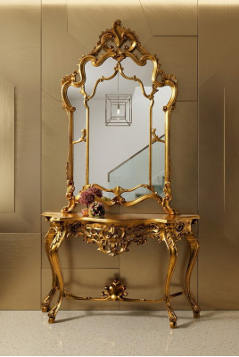 Spiegelkonsole Landhausstil Konsole Schminktisch mit Spiegel Konsolentisch Gold