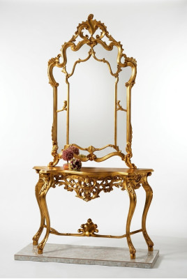 Spiegelkonsole Landhausstil Konsole Schminktisch mit Spiegel Konsolentisch Gold