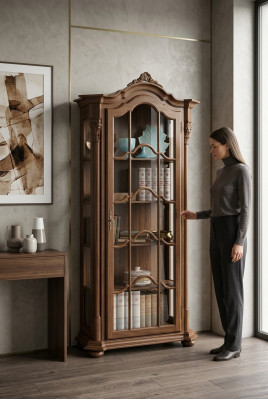 Vitrine Wohnzimmer Möbel Anrichte Massive Holz Vitrinen Glas Schrank Echtholz