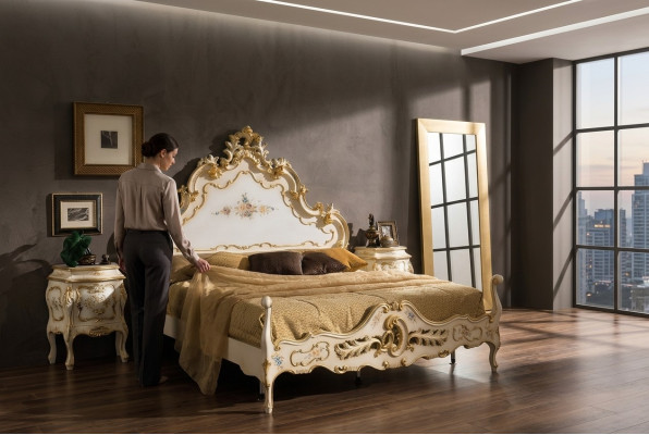 Schlafzimmer komplett Set weiß Bett, 2x Nachttische Schlafzimmer Möbel Holz Neu