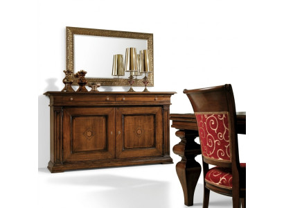 Massivholz Kommode mit Spiegel Sideboard Kommoden Set Italienische Möbel 2tlg.