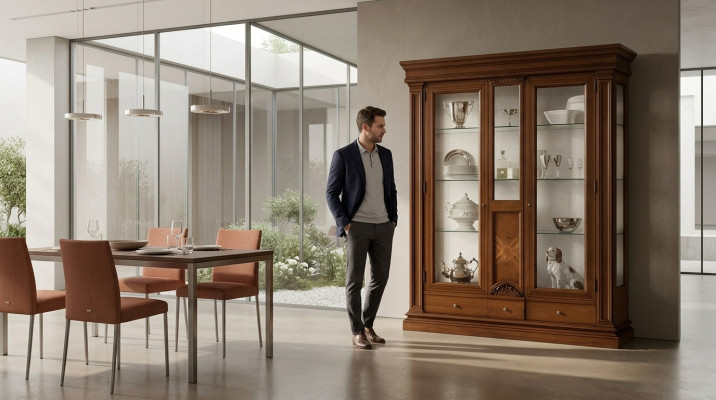 Holz Vitrinen Glas Schrank Echtholz Anrichte Vitrine Wohnzimmer Möbel Massive