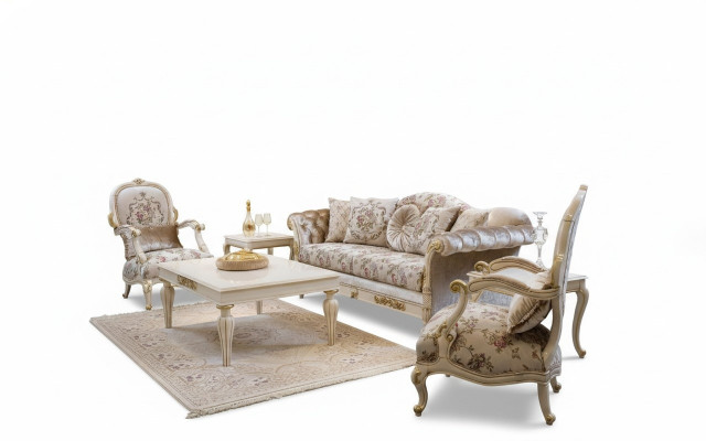 Luxus Sofagarnitur Sitzer Couchtisch Sofa Sofas Sessel Stoff Couch 4tlg.