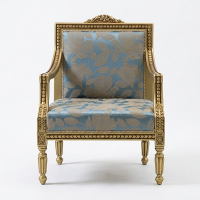 Sessel Polster Stühle Gold Stoff Luxus Design Stuhl Einsitzer Klassisch