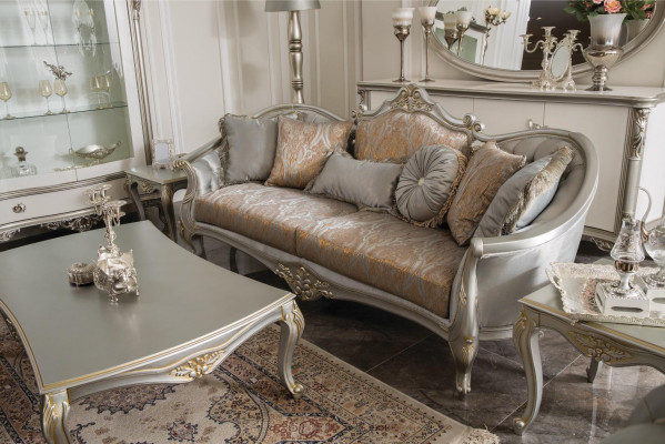 Luxus Couchtisch Klassische Couchtische Gold Silberner Tisch Holz