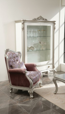Klassischer Sessel mit Blumenmuster Lila Sofa Einsitzer Barock Rokoko