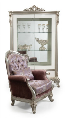 Klassischer Sessel mit Blumenmuster Lila Sofa Einsitzer Barock Rokoko