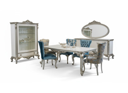 Esszimmer Set Garnitur Vitrine Tisch 6x Stuhl Kommode Spiegel Art déco 10tlg
