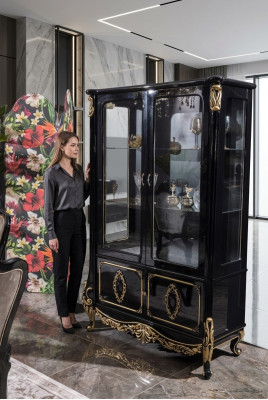 Möbel Glasschrank Luxus Vitrine Holz Vitrinen Schränke Regale Schwarz