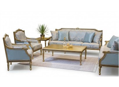 Set Sofagarnitur 3+3+1+1 Sitz Sofas Couchtisch Couchen Sofa Blau 5tlg