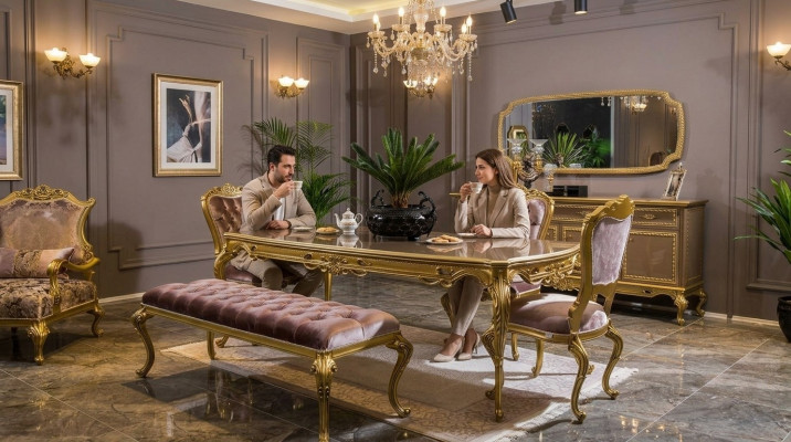 Klassische Esszimmer Garnitur Tisch Stuhl Set Kommode Spiegel Hocker 6tlg