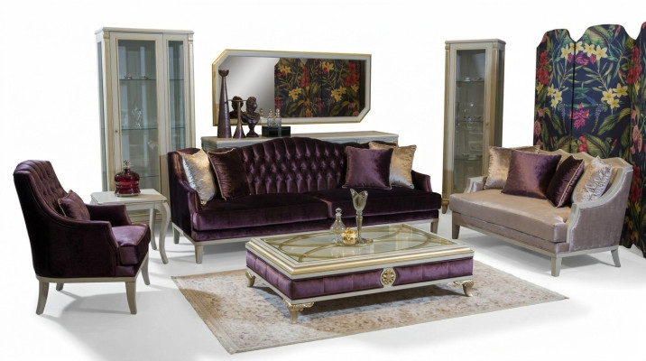 Lila Chesterfield Barock Möbel Dreisitzer Sofa Textil Couch Neu