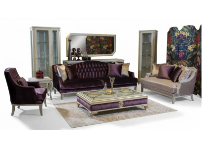 Lila Chesterfield Barock Möbel Dreisitzer Sofa Textil Couch Neu