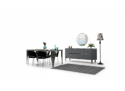 Esszimmer Set Luxus Esstisch Stuhl Gruppe Garnitur Holz Tisch Kommode Set 6tlg.