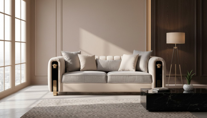 Luxuriöses gepolstertes 3-Sitzer-Sofa in Beige im zeitgenössischen Stil