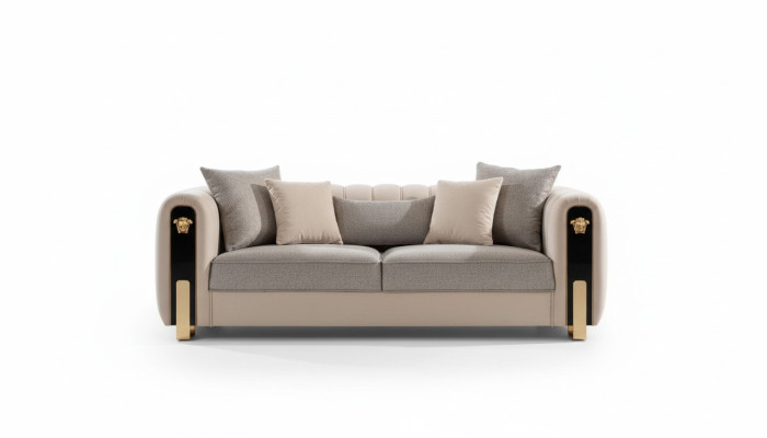 Luxuriöses gepolstertes 3-Sitzer-Sofa in Beige im zeitgenössischen Stil