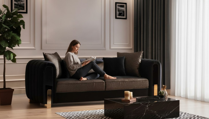 Medusa Dreisitzer Sofa 3 Sitzer Couches Sofas Luxus Polster Couch Schwarz Stoff