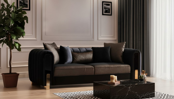 Medusa Dreisitzer Sofa 3 Sitzer Couches Sofas Luxus Polster Couch Schwarz Stoff