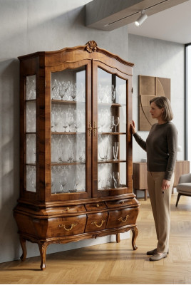 Wohnzimmer Anrichte mit 3 Schubladen und Glastüren Esszimmer Anrichte Massivholz