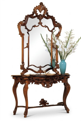 Konsole + Spiegel Designer Konsolentisch Holz Tisch Konsole Luxus Set 2 tlg.