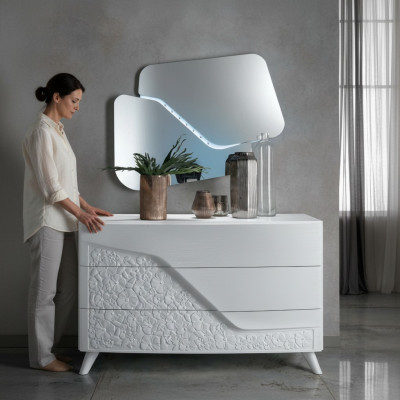 Luxus Set 2tlg Kommode Spiegel Kommoden Holz Konsole Modern Design Weiß Neu