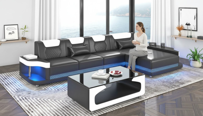 Ecksofa L-Form Polster Leder Wohnlandschaft Couchen Sofas Ecke Luxus Möbel Neu