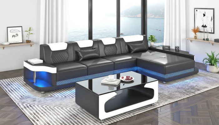 Ecksofa L-Form Polster Leder Wohnlandschaft Couchen Sofas Ecke Luxus Möbel Neu