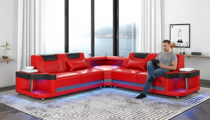 Design Esk Ecksofa L-form Modern Sofas Ledersofa Couch Wohnlandschaft Sofa Neu