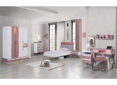 Komplett Jugendzimmer Kinderzimmer Set Tisch Bett Kleiderschrank Kommode 5tlg
