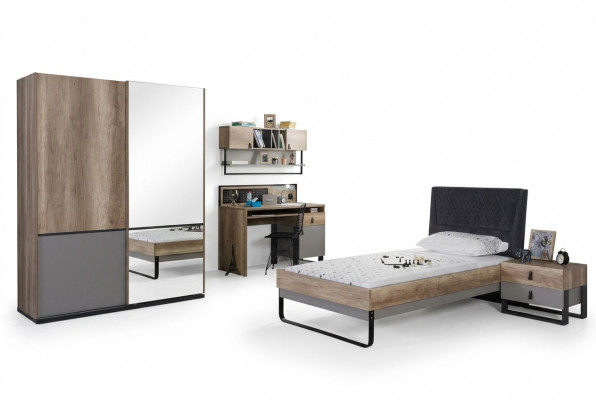 Komplett Jugendzimmer Kinderzimmer Set Tisch Bett Kleiderschrank Nachttisch 4tlg