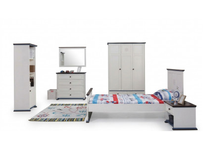 Schlafzimmer Kinderzimmer Set Modern Schrank Kommode Tisch Holz Weiß Neu 5tlg.