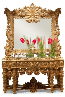 Konsolen Sideboard Tisch Kommode Echtholz Schnitzerei Spiegel Antik Stil Italien