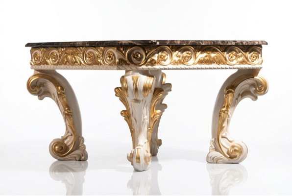 Couchtisch mit Marmor Rund Tisch antike Beistelltisch Barock Rokoko Italienische