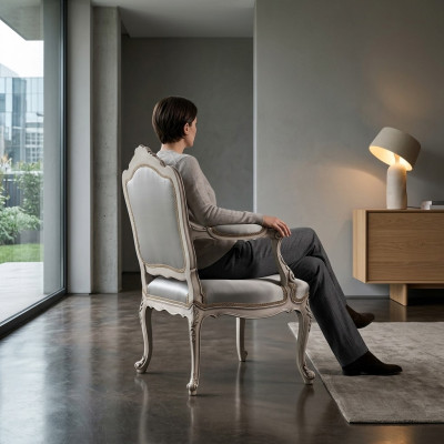 Esszimmer Stühle Luxus Sessel Stuhl Holz Silber Thron Barock Wohnzimmer Möbel