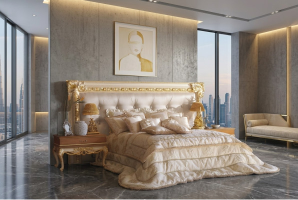 Chesterfield Bett Doppelbett Luxus Betten Poster Holz Italienische Möbel Neu