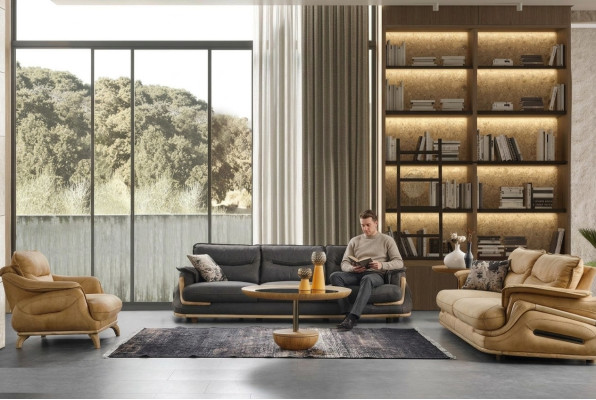 Design Sofagarnitur 4+3+1 Leder Sofa 3 tlg. Set Couchen Sofas Couch