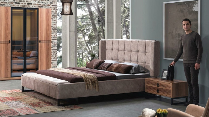 Bett Doppelbett Betten Möbel Einrichtung Schlafzimmer Design Stoff