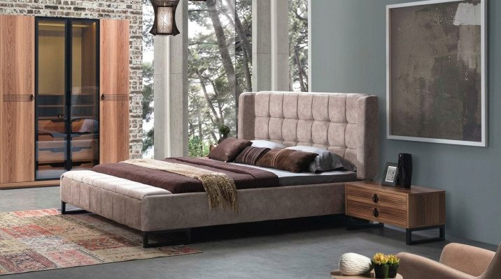 Bett Doppelbett Betten Möbel Einrichtung Schlafzimmer Design Stoff